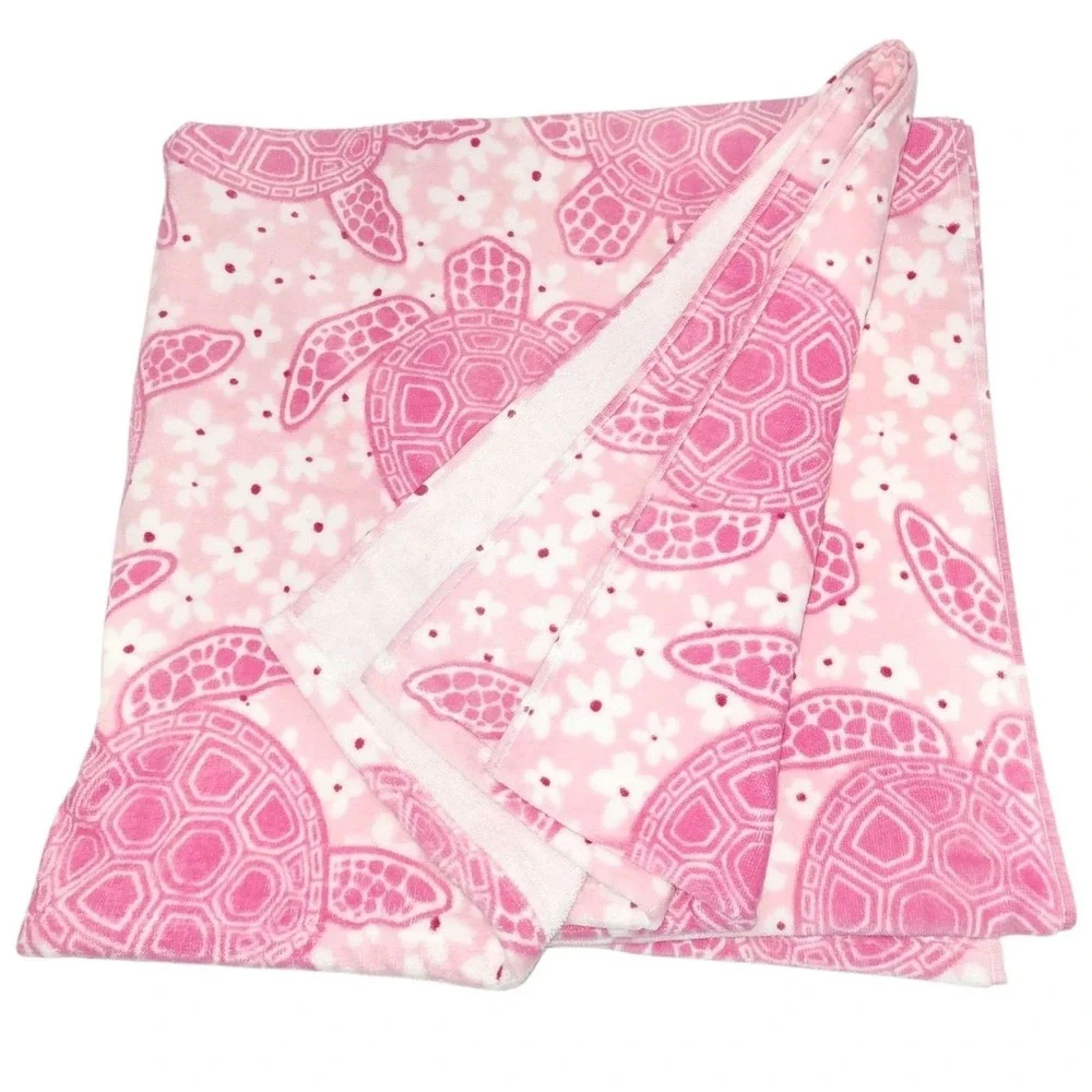 Truly Lou Collection Oversize Cotton Spa Pool Beach Towel Turtle Pink 36x72in
